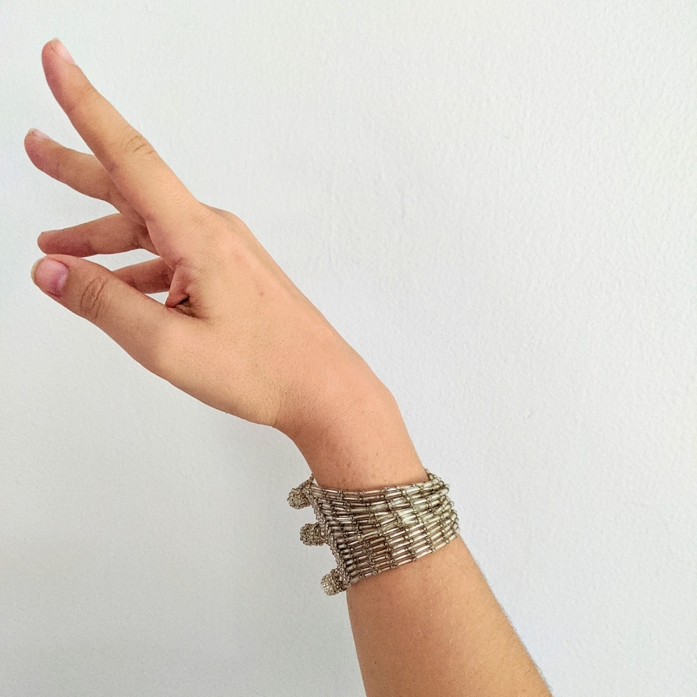 Pair of Vintage Hand-Crafted Beaded Cuff Bracelets